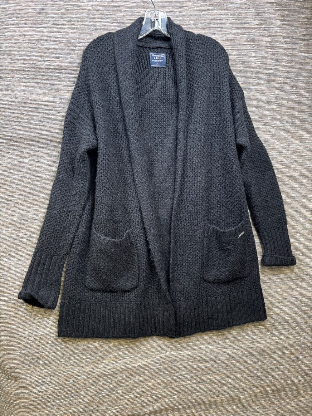 Abercrombie & Fitch Longline Knit Open Front Cardigan Sweater Size S Gray Pocket